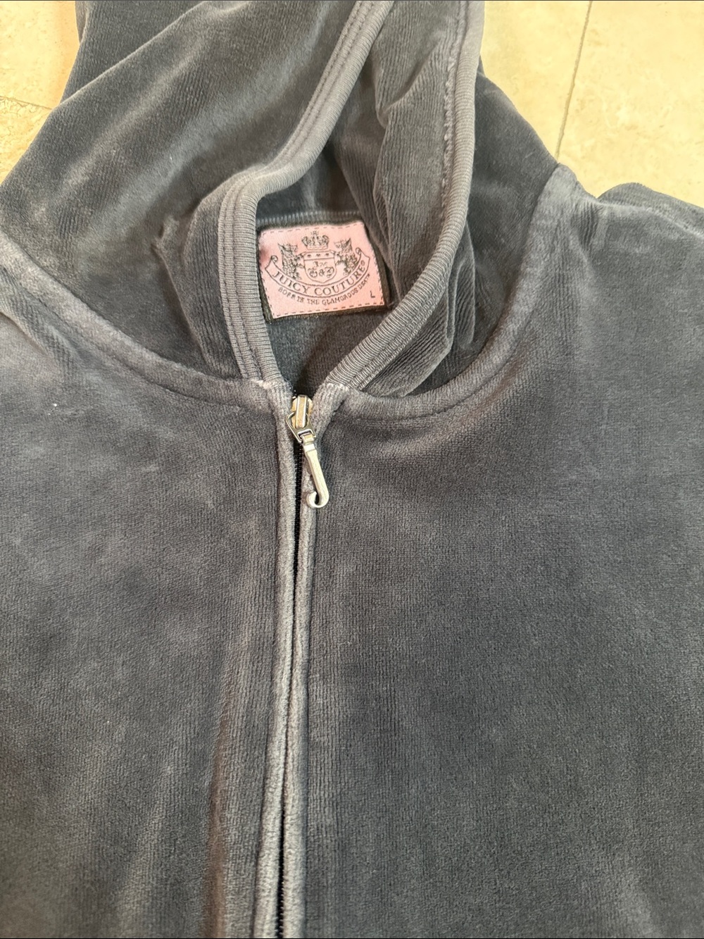 Juciy Charcoal Short Sleeve Velour Zip Hoodie! - Picture 2 of 4